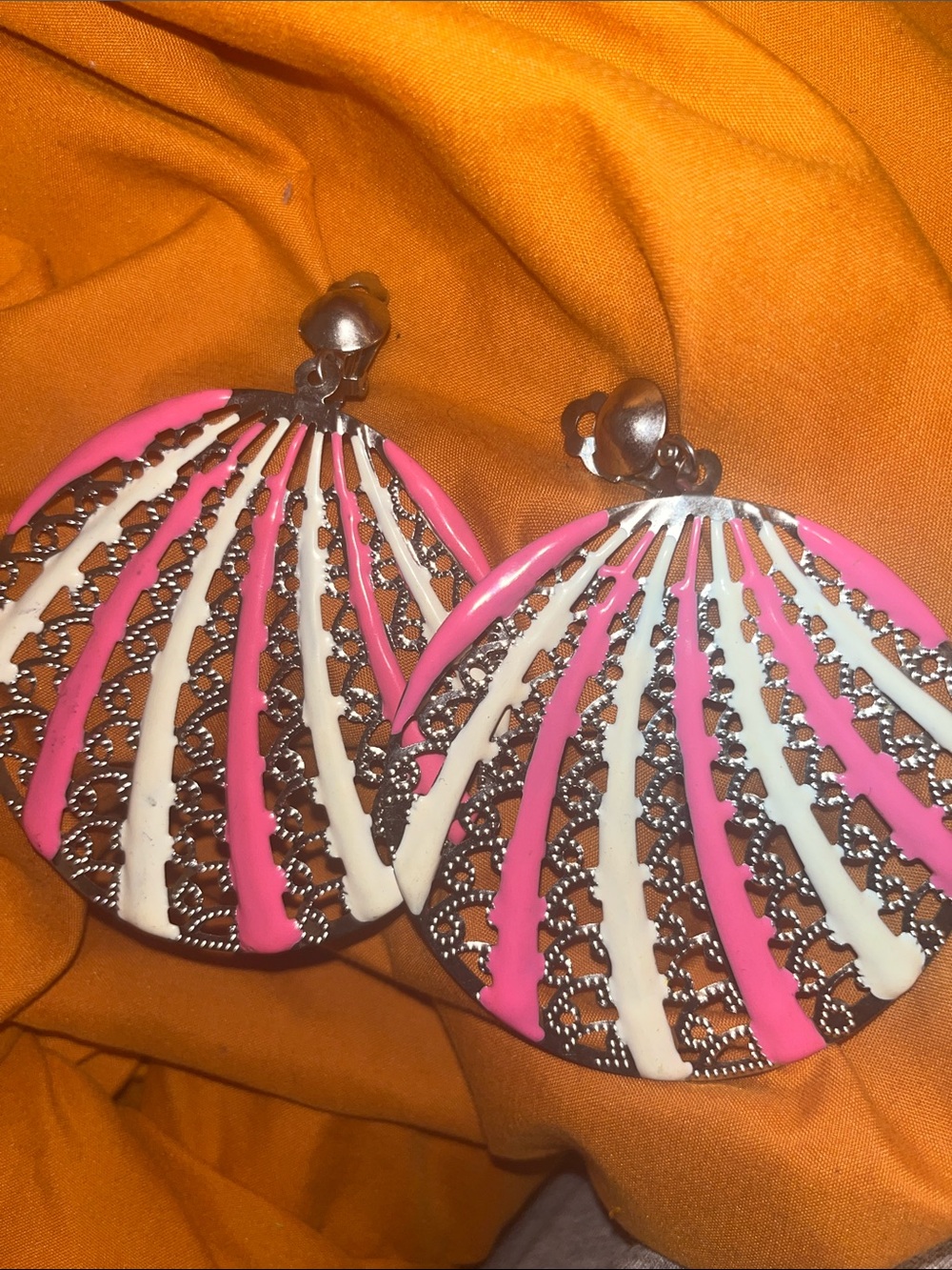 Women's Pink and Cream Earrings